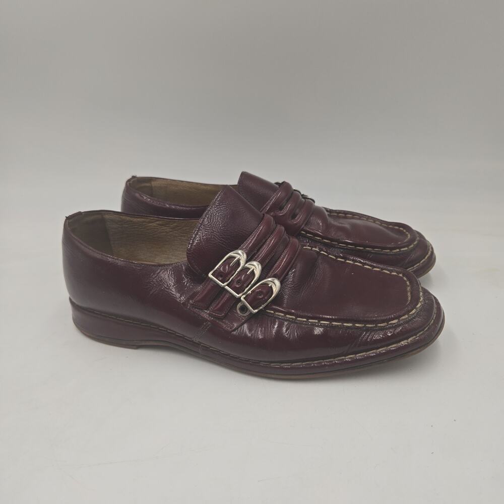 Men's Vintage Rare 1980's German Loafers Burgundy Leather Triple Monk Strap Shoe